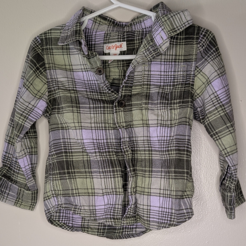Cat & Jack Kids Plaid Button-Down Shirt - Green and Lavender
